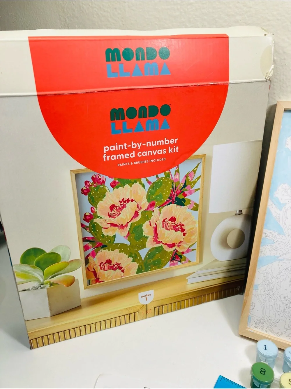 Barely Started: Mondo Llama Paint-by-Number Framed Canvas Kit